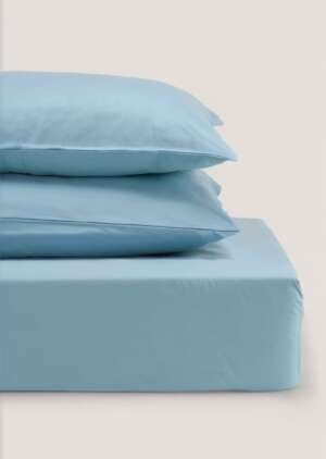 Niebieski zestaw super miąkkiego prześcieradła i poszewki na poduszką