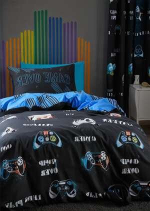 Zestaw dwustronnych poszewek na kołdrą Game Over w kolorze czarnym