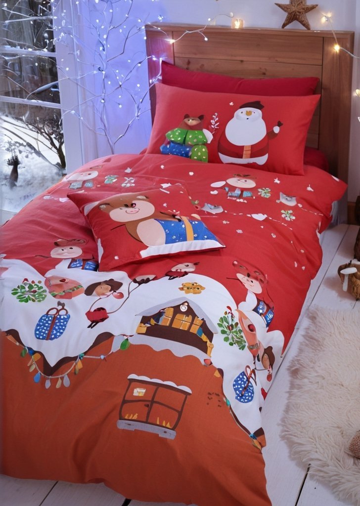 Zestaw dwustronnych poszewek na kołdrą Święty Mikołaj.