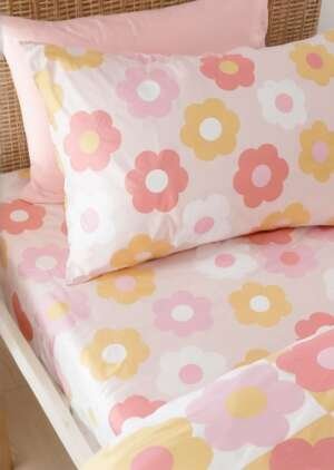 Retro Daisy Różowe żółte Prześcieradło