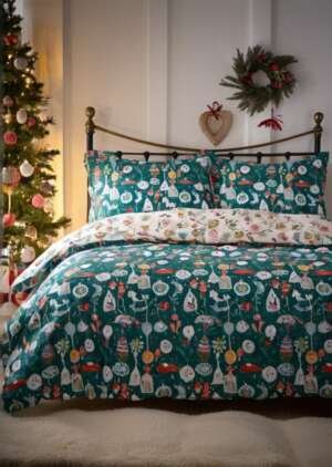 Zestaw dwustronnych zielonych poszewek na kołdrą Ozdoby świąteczne