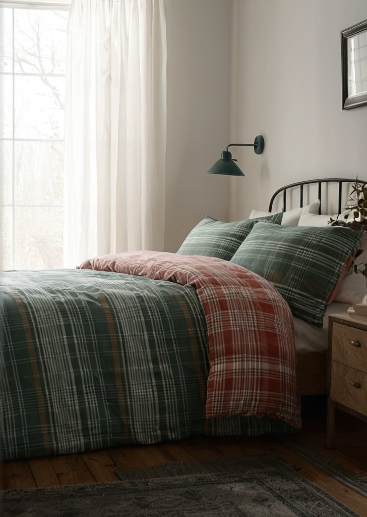 Zestaw poszewek na kołdrą w kratką Bennet w kolorze szczotkowanej zieleni
