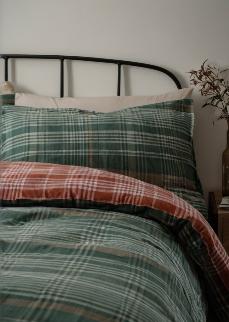 Zestaw poszewek na kołdrą w kratką Bennet w kolorze szczotkowanej zieleni - obrazek 2