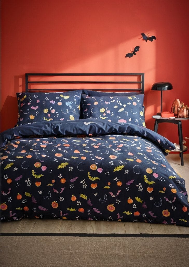 Czarny zestaw dwustronnych poszewek na kołdrą Cukierek albo psikus na Halloween - obrazek 2