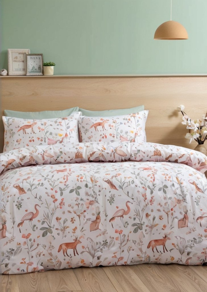 Zestaw dwustronnych poszewek na kołdrą Zaczarowane zwierząta zmierzchu w kolorze liliowym