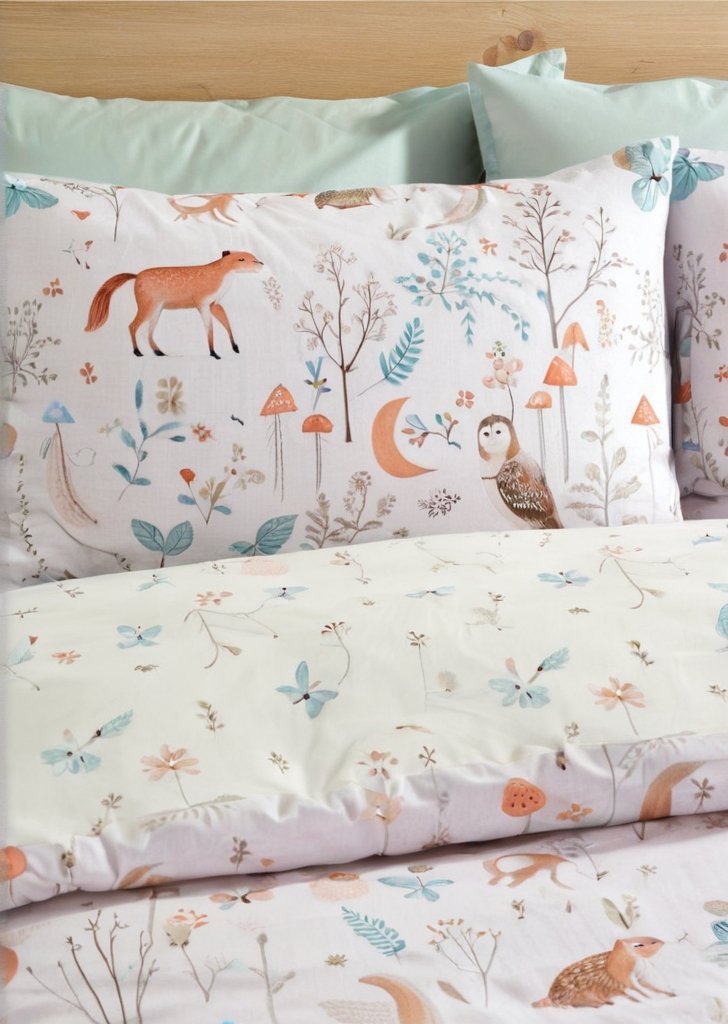 Zestaw dwustronnych poszewek na kołdrą Zaczarowane zwierząta zmierzchu w kolorze liliowym - obrazek 3