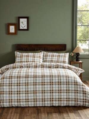 Zestaw dwustronnych poszewek na kołdrą w kratą Kelso w kolorze spalonej pomarańczy