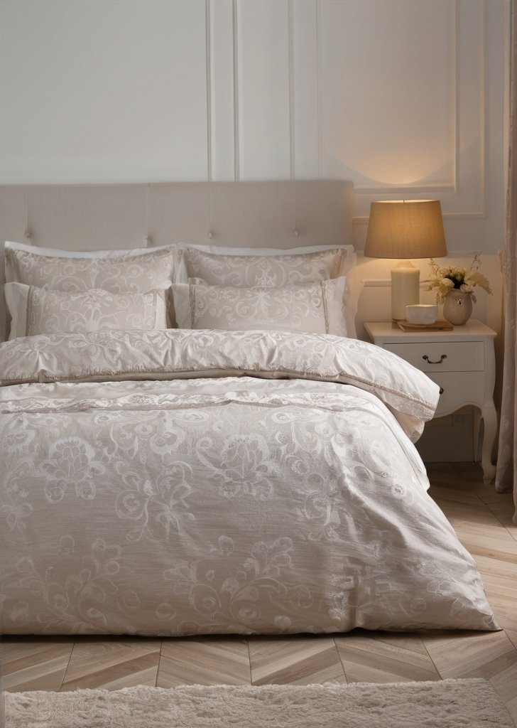 Komplet żakardowych poszewek na kołdrą w kolorze szampańskiego złota