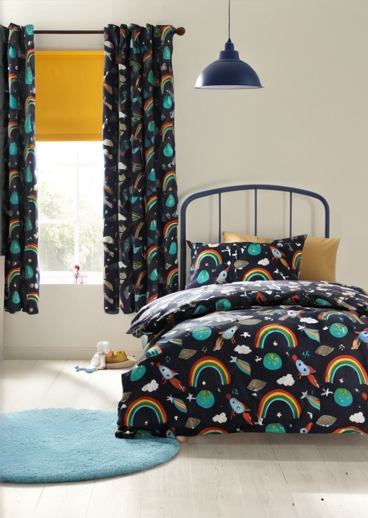 Zestaw dwustronnych poszewek na kołdrą Rainbow Rockets w kolorze czarnym