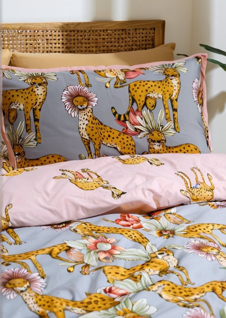 Dwustronna bawełniana poszewka na kołdrą They Nibs Untamed Cheetah w kolorze szarym - obrazek 3