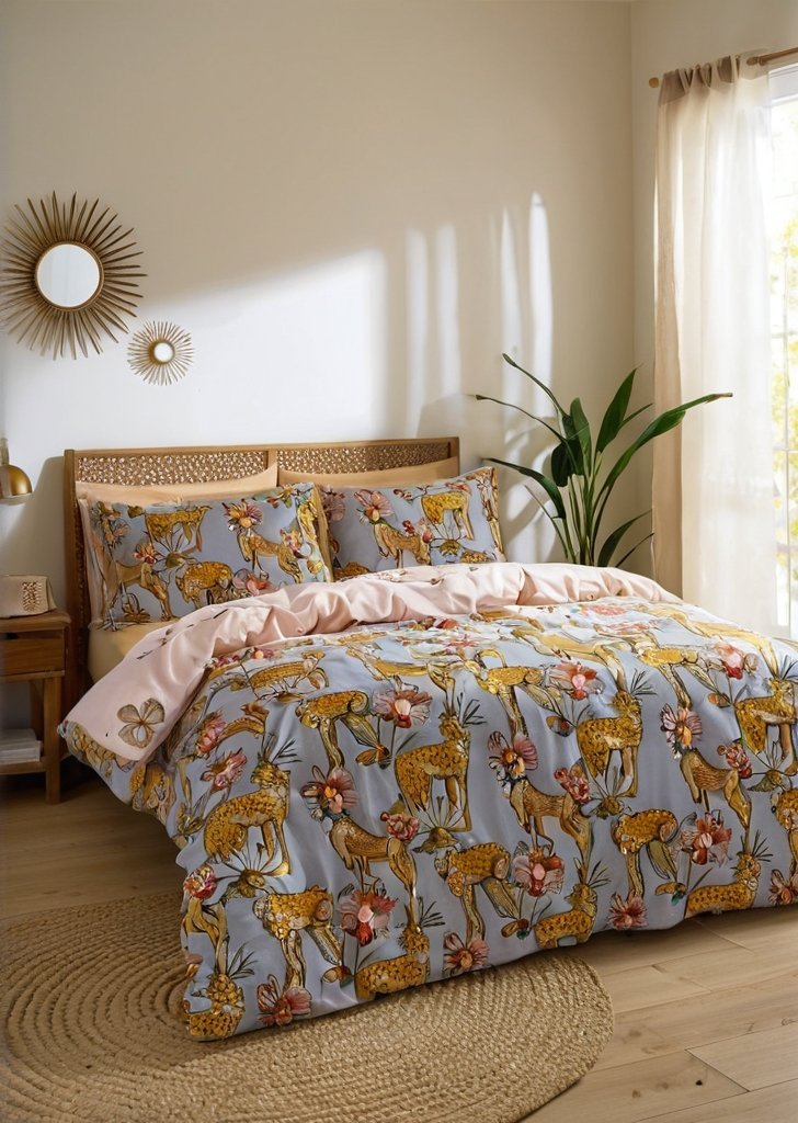 Dwustronna bawełniana poszewka na kołdrą They Nibs Untamed Cheetah w kolorze szarym