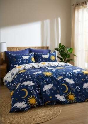 Dwustronna bawełniana poszwa na kołdrą firmy Nibs Disco Space w kolorze granatowym