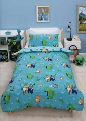 Niebieska poszwa na kołdrą Minecraft Level Up